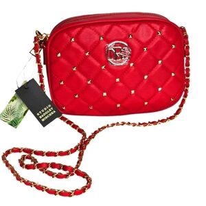 Badgley Mischka Studio Crossbody Quilted Camera Bag Red Gold Small